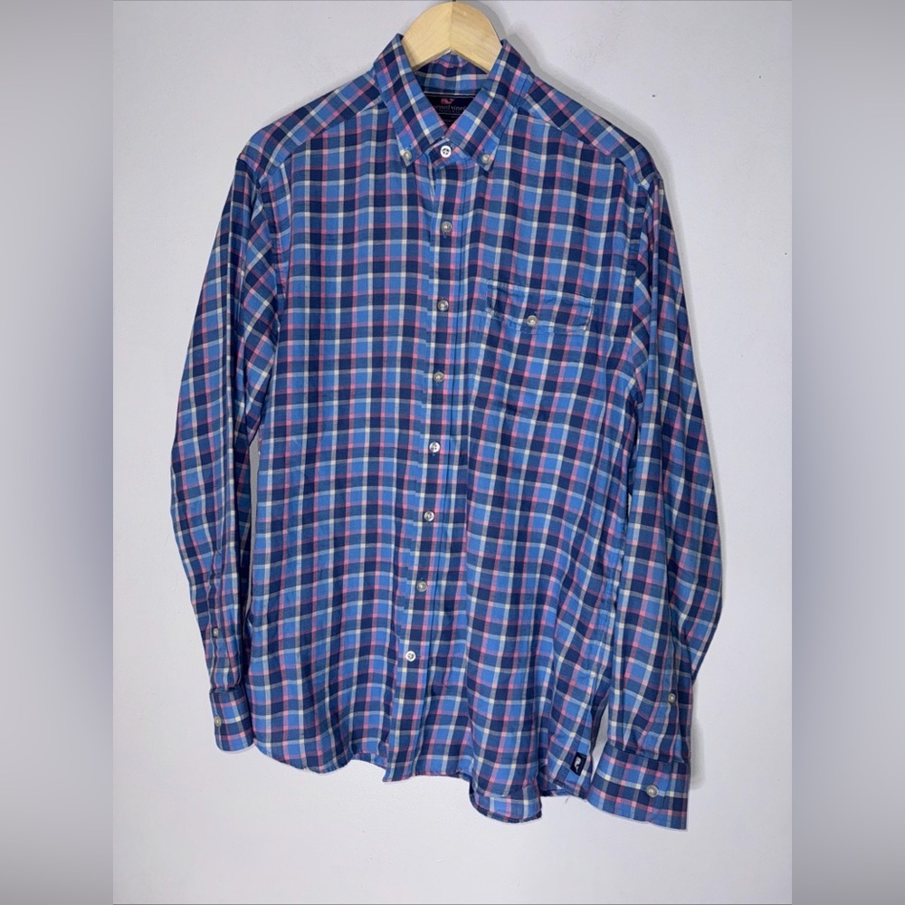 Vineyard‎ Vines Slim Fit Crosby Shirt Blue Pink Plaid Collar Button Down L